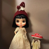 Blythe hat Mushroom Fairy hand woven wool hat (Fit blythe、qbaby Doll Accessories)