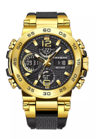 LIGE FOXBOX 計時儀中性數字/模擬石英手錶，金色/黑色