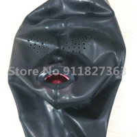 Realistic Latex Hood Mask W Mesh Eyes Rubber Unisex Latex Hood with Mouth Teeth Unique with back zipper(small holes on eyes)