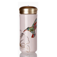 【乾唐軒】吉星蜂鳥特雙陶瓷隨身杯(350ml 粉紅彩金 / 彩金+水晶)
