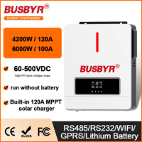 BUSBYR 5000W 48V 110/120VAC Output MPPT Hybrid Solar Inverter PV 500VDC With MPPT 80A Charger Controller Support Lithium Battery