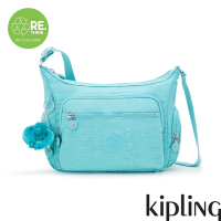 『牛角包』Kipling 質感湖水綠多袋實用側背包-GABBIE S