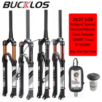 BUCKLOS MTB Fork 26 27.5 29 Air Suspension Bicycle Fork Quick Release 9*100mm Mountain Bike Fork Remote/Manual ABS Adjustment
