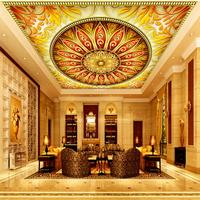 歐式大型背景墻壁畫奢華天花板吊頂壁紙8D復古酒店客廳臥室墻紙
