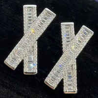 Custom Solid 10K White Gold Women Stud Earrings X Wedding Anniversary Engagement Party Emerald Moissanite Diamond Earrings