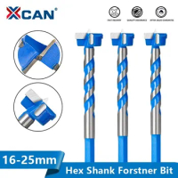 XCAN Drill Bit 16-25mm Hex Shank Forstner Drill Bit Hinge Hole Self-centering Cutter Spiral Flute Wood Hole Saw Drilling