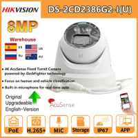HIKVISION 8MP IP Camera 4K AcuSense Turret PoE DS-2CD2386G2-IU Human Vehicle Classification Built-In Mic SD Card Slot H265+ IP67