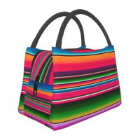 Mexican Blanket Striped Fiesta Serape Lunch Bags Insulated Bento Box Lunch Tote Picnic Bags Cooler T