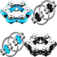 Bike Chain Fidget Toys Set - Six Roller Chain &amp; Key Flippy Chain Novelty Stress Relief Toys for Pressure Relief Autism ADHD ADD