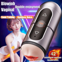Double Head Count Masturbation Cup Tongue Licking Real Vagina Pocket Pussy Blowjob Vibrator Adult Sexy Toys Man Masturbator 18+