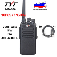 10PCS TYT MD-680 10W IP67 UHF 400-470MHz Digital Walkie Talkie Waterproof Business DMR Radio16 Channel 2200mAh Battery