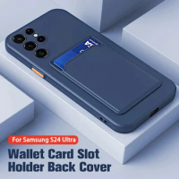 Liquid Silicone Case For Samsung Galaxy S24 S23 S22 S21 S20 Ultra Plus FE Card Holder Case For Samsung A55 A54 A35 A34 A14 A53
