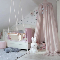 Cotton Crepe Mosquito Net for Children's Bedroom Decoration, Single-door Bed Curtain, American and Europe Style, Monochromatic
