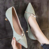 3cm Fashionable low-heeled pointed-toe women's shoes with thin heels, black French-style elegant sma