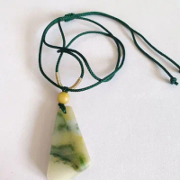 Nature Jade Necklace Yellow Green Nature color Jade Pendant Necklace Hand made braid necklace