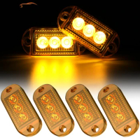 4x Oval 3 LED Side Marker Light 12V 24V Amber Clearance Warning Lamp Front Rear Light Indicator w/ Convex Lens Truck Accessories