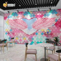 北歐網紅翅膀馬卡龍漸變幾何壁紙蛋糕奶茶店餐廳舞蹈室3d主題壁紙