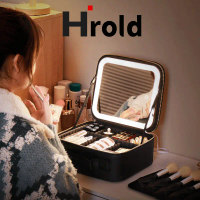[Xu hướng hot] Hrold Cốp Makeup Hồng Cốp Đựng Mỹ Phẩm  26*23*11CM Hộp Đựng Đồ Makeup LED Gương Túi Đ