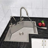 L-shaped Stainless Steel Corner Kitchen Sinks Modern Small Apartment Special Washing Sink Kitchen Accessories Large Single Sink