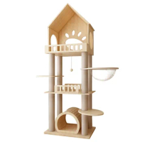 Large Solid Wood Cat Climbing Frame Scratcher Cat Tree
