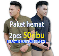 PAKET 2 PCS CUMA 50RIBU KEMEJA PRIA POLOS LENGAN PENDEK Baju Hitam Cowok Distro Katun