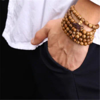 Pulseras108 beads 8mm Natural Sandalwood Buddhist Buddha Wood Prayer Bead Mala Unisex Men Bracelets &amp; Bangles Jewelry Bijoux