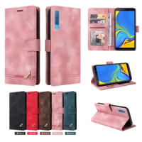 Leather Flip Wallet Case For Samsung Galaxy A7 2018 With Card Stand Phone Case For Samsung A7 2018 Cover