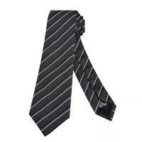 EMPORIO ARMANI標籤LOGO斜條紋設計搭配老鷹緹花內裡真絲領帶(寬版/黑)