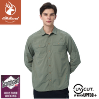 【Wildland 荒野 男 3M透氣快乾抗UV可調節袖襯衫《鼠尾草綠》】W1212/戶外休閒雙口袋長袖襯衫