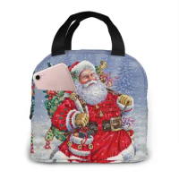 NOISYDESIGNS Santa Claus Cooler Bag Portable Zipper Thermal Lunch Bag Convenient Box Tote Christmas Food Bag Dropshipping