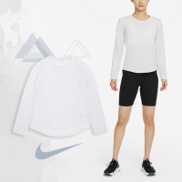 Nike 運動衣 One Luxe Shirts 女款 白 銀 透氣 瑜珈 運動 長袖 吸濕快乾 反光Logo DD0621-100