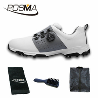高爾夫男士球鞋 防水 透氣 旋轉鞋帶球鞋 防滑鞋釘   GSH096 白 灰  配POSMA鞋包 2合1清潔刷     高爾夫球毛巾