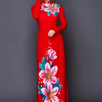 hand-painted peony aodai vietnam clothing cheongsam aodai vietnam dress vietnamese traditionally dress long sleeves cheongsam