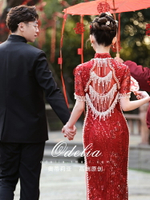 紅色旗袍2024新款中式訂婚禮服新娘回門敬酒服小個子婚宴女