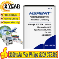 HSABAT 3000mAh High Capacity Zero Cycle Battery for Philips S309 CTS309 AB1600DWML