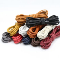 1Pair Retro Round Shoelaces For Martin Boots Wearproof Waxed Leather Shoe Rope Versatile Long Shoelaces Shoe Accessories NEW