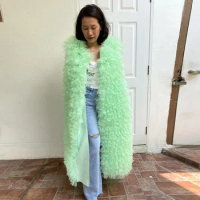 Fluffy Green Sleeveless Ruffles Tiered Tulle Jacket Extra Puffy Tutu Blouse Hi Street Ruffled Lush Mesh Women Tops Real Image