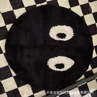 可愛黑色圓形地毯 臥室床邊家用地毯 ins創意小黑臉地毯 黑色 100*100cm 地墊 門墊 防滑墊