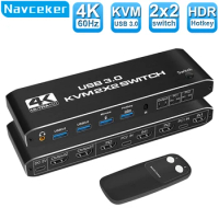 Navceker HDMI-compatible KVM Switch 4K 60Hz 2 Port Dual Monitor USB 3.0 KVM Switch 1080P USB KVM Switcher HDMI with USB 3.0 port