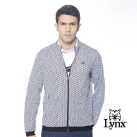 【Lynx Golf】korea男款滿版Lynx字樣印花隱形拉鍊口袋長袖外套(黑色)