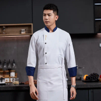 New Long Sleeve Chef Uniform Workwear Custom Printed Logo Catering Restaurant Kitchen Waterproof Oil
