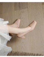 2026 Nude French-style square-toed high heels exude elegance 2025 New patent leather shallow profess