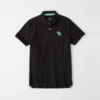 【Abercrombie & Fitch】AF 經典刺繡大麋鹿Polo衫-黑色(平輸品/春夏舒適)