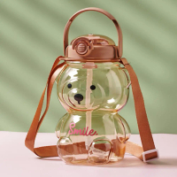 Trending Large-Capacity Cartoon Bear Tumbler - Plastic Straw Cup With Carrying S For Kids P1A4