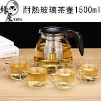 耐熱玻璃茶壺1500ml 【緣屋百貨】天天出貨 茶具 高硼矽 泡茶壺 透明 不銹鋼 內膽 耐高溫 茶壺 密封 溫壺