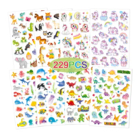 229Pcs Children Scenes Jelly Sticker Books Reusable Hand-on Puzzle Game Animal Dinosaur For Kids Montessori Early Education Gift