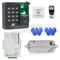 DIYSECUR Biometric Fingerprint RFID 125KHz Password Keypad Door Access Control System Kit + Electric Mortise Lock Remote Control