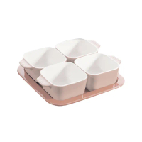 【法國Staub】方形陶缽烤盤4+1件組-蝦粉色(德國雙人牌集團官方直營)