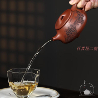 名家宜興紫砂壺純手工景舟石瓢壺茶具原礦底槽清夢里水鄉刻繪茶壺