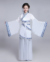 漢服女白色古裝服裝女對襟襦裙曲裾廣袖傳統漢服中國風戲服演出服1入
